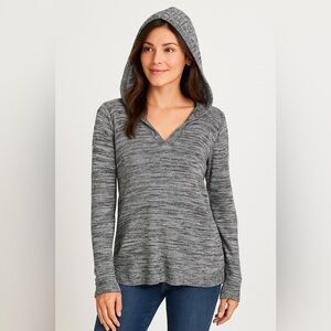 Roxy Black Marled Open Knit Hoodie Sweatshirt Sz M EUC